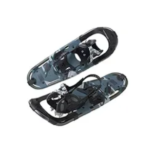 Pair of blue and black snowshoes.